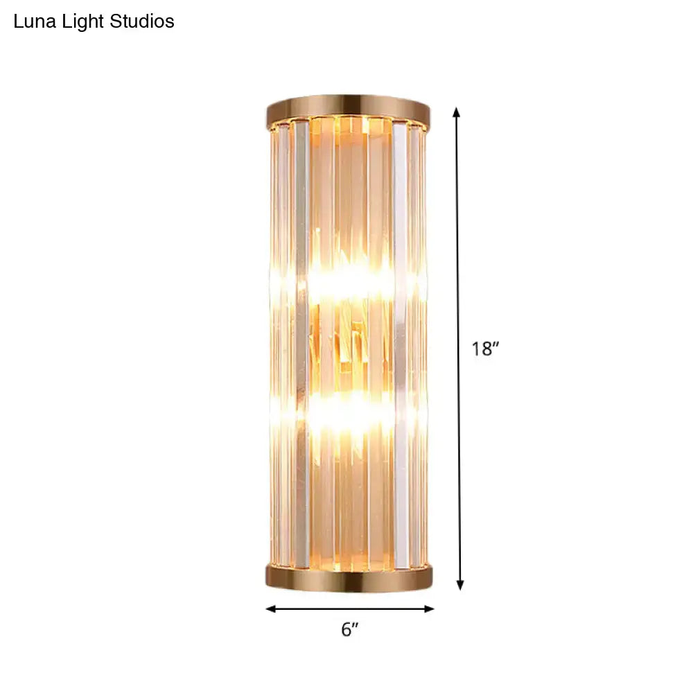 Decorbites Gold Crystal E12 Sconce with vertical glass panels, warm glow, 18in tall x 6in wide on Tampa Home & Garden Store