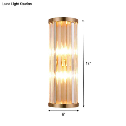 Decorbites Gold Crystal E12 Sconce with vertical glass panels, warm glow, 18in tall x 6in wide on Tampa Home & Garden Store