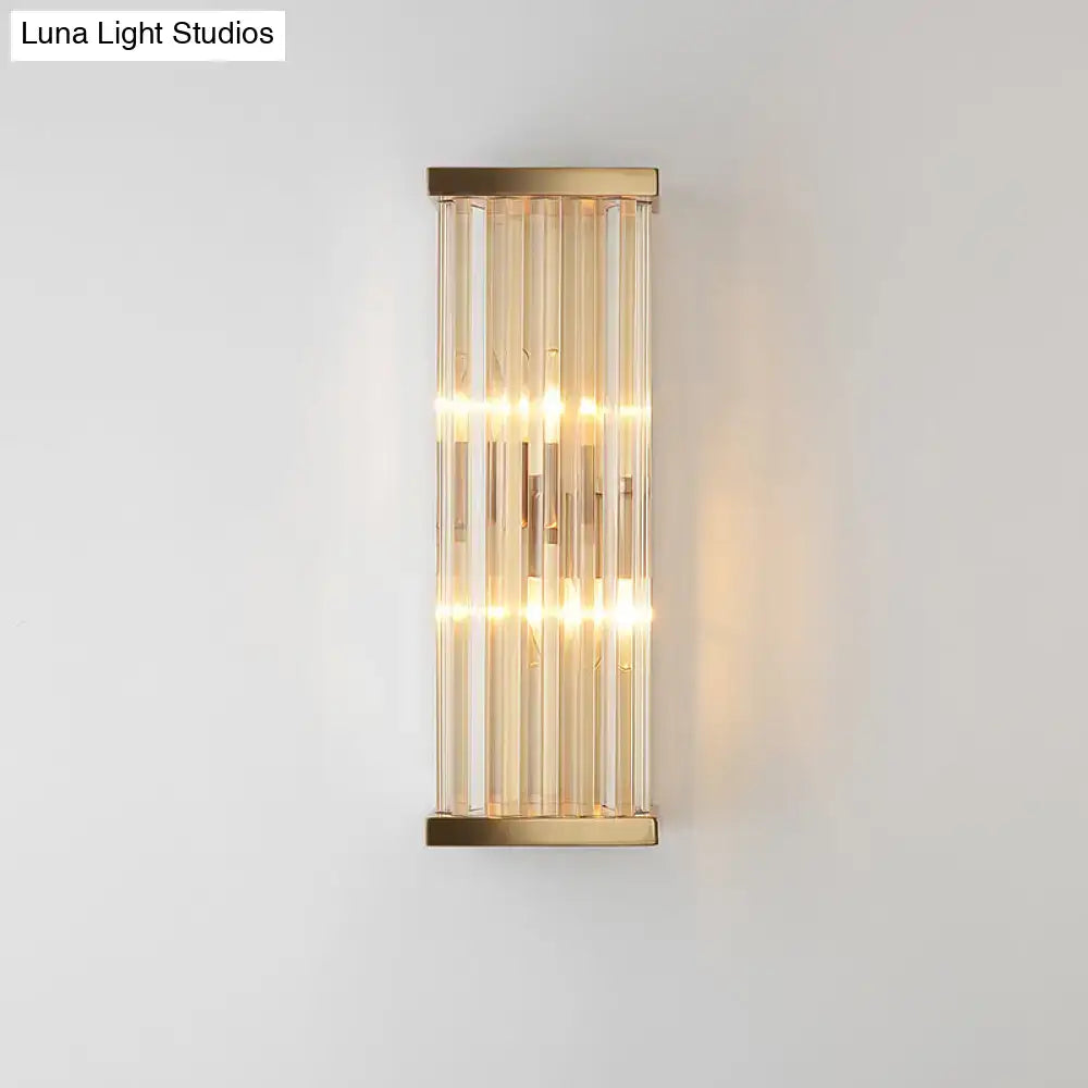 Gold crystal E12 sconce with vertical glass rods and brass finish, Decorbites wall light on Tampa Home & Garden Store