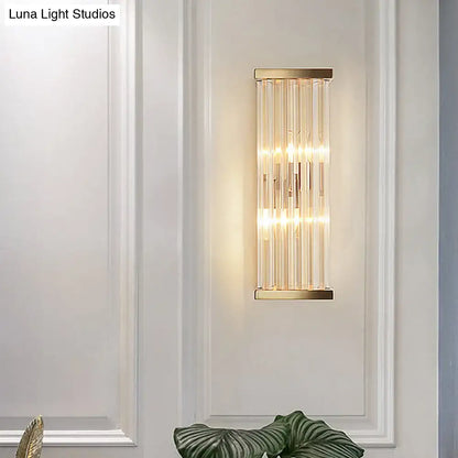 Gold Crystal E12 Sconce with glass rods, brass finish, warm glow on Tampa Home Store on Tampa Home & Garden Store