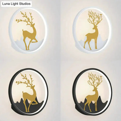 Minimalist Gold Deer Ring LED Wall Sconce 10 Inch