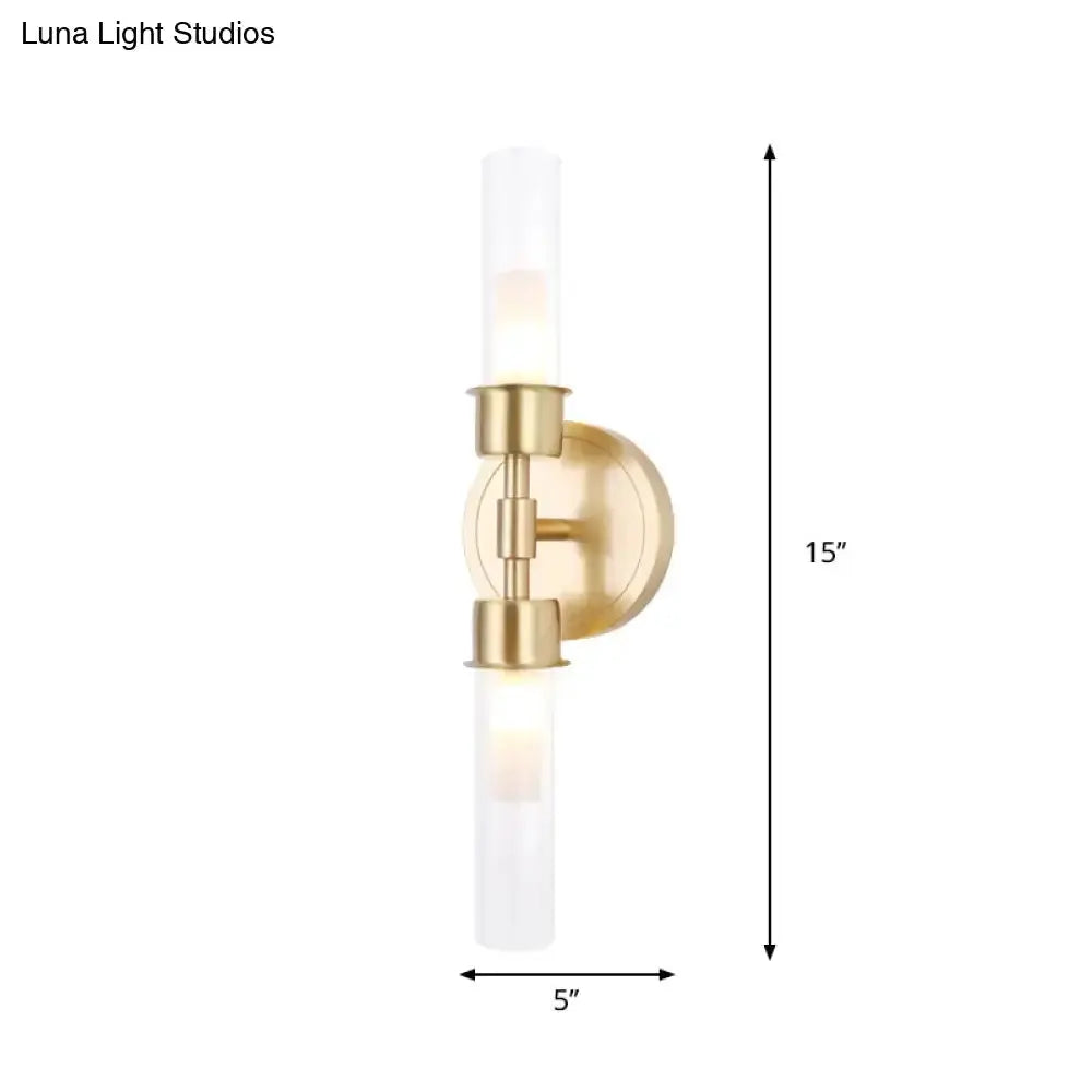 Minimalist gold double cylinder wall sconce 2-light with tubes on brass backplate by Decorbites on Tampa Home & Garden Store