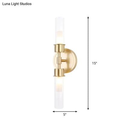 Minimalist gold double cylinder wall sconce 2-light with tubes on brass backplate by Decorbites on Tampa Home & Garden Store