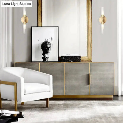 Minimalist gold double-cylinder wall sconce 2-light fixture with glass cylinders Decorbites on Tampa Home & Garden Store