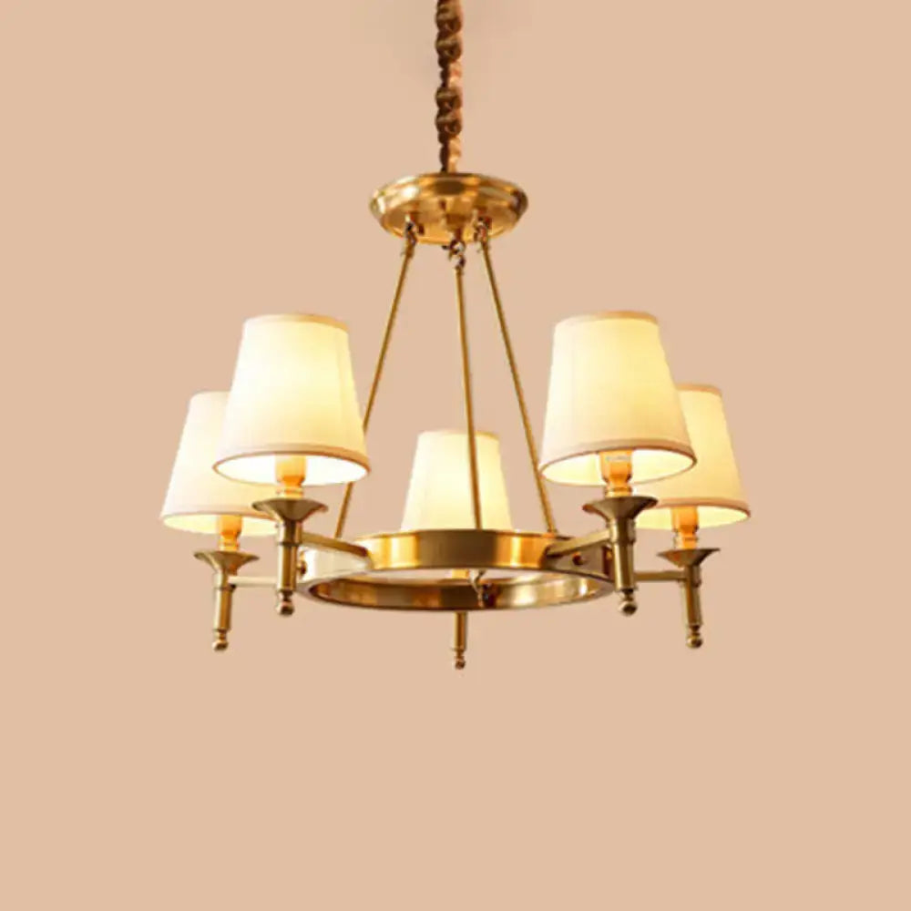 Gold fabric ceiling chandelier with cream lampshades and brass finish Decorbites on Tampa Home & Garden Store