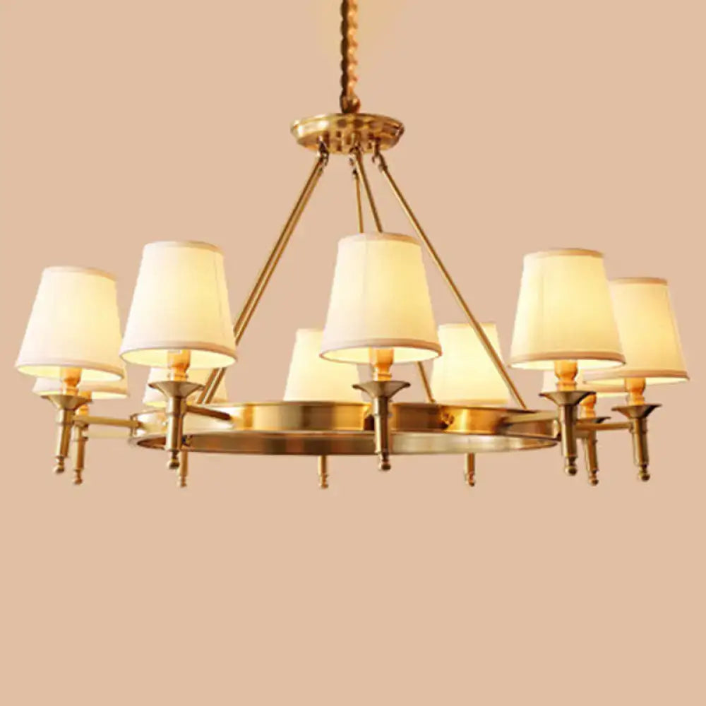 Gold Fabric Ceiling Chandelier with brass finish and cream fabric shades by Decorbites on Tampa Home & Garden Store