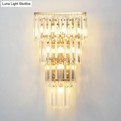 Gold Crystal Tiered Block Sconce with prisms, wall mounted on Tampa Home & Garden Store