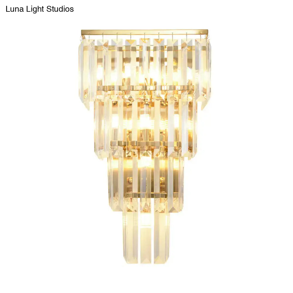 Gold crystal tiered block sconce wall light with crystal prisms by Decorbites on Tampa Home & Garden Store