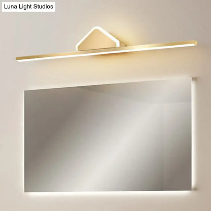 Gold LED Linear Semicircle Vanity Light wall-mounted above mirror, gold finish on Tampa Home & Garden Store