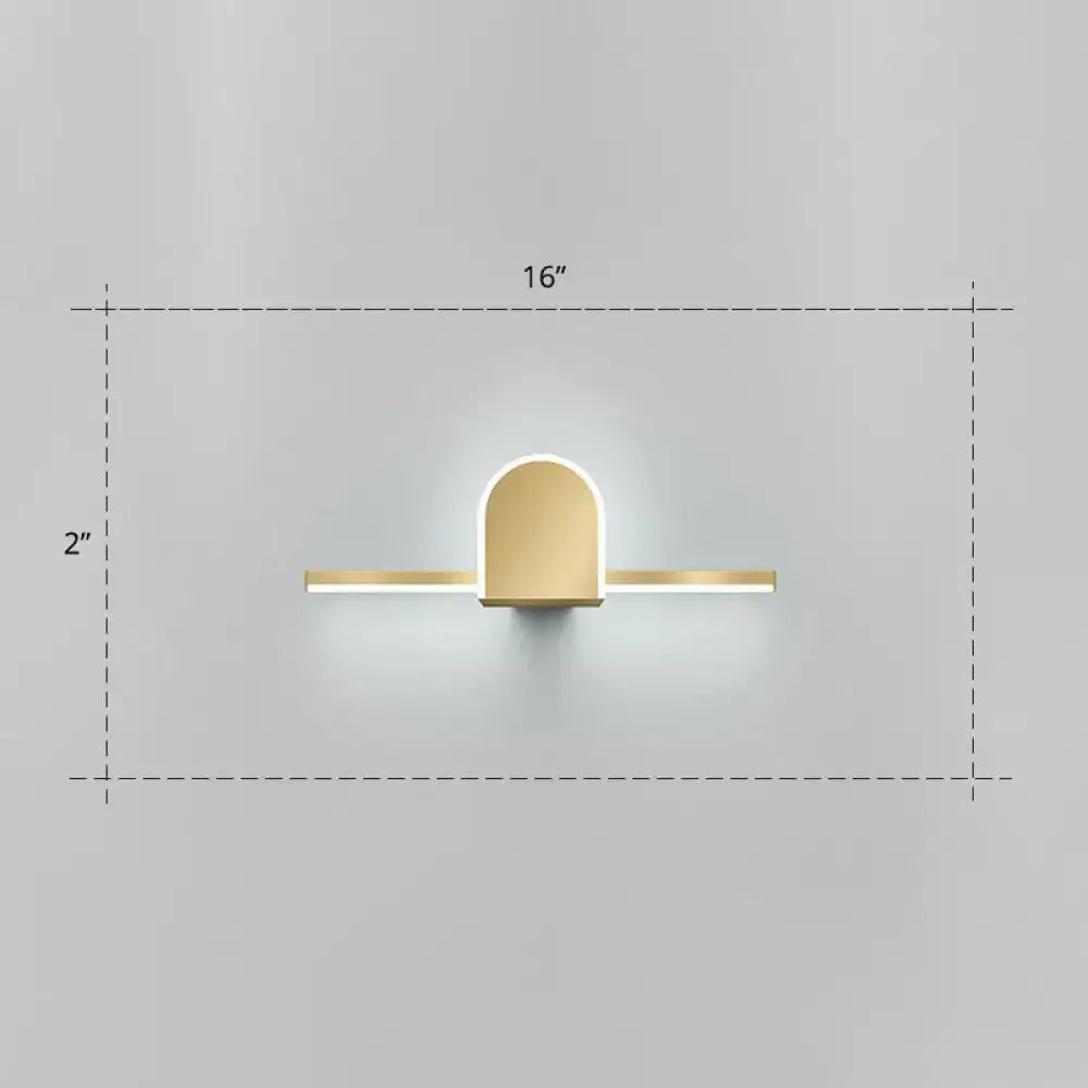 Decorbites gold LED vanity light with semicircular backplate and horizontal bar 16in wide on Tampa Home & Garden Store