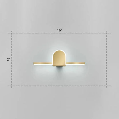 Decorbites gold LED vanity light with semicircular backplate and horizontal bar 16in wide on Tampa Home & Garden Store