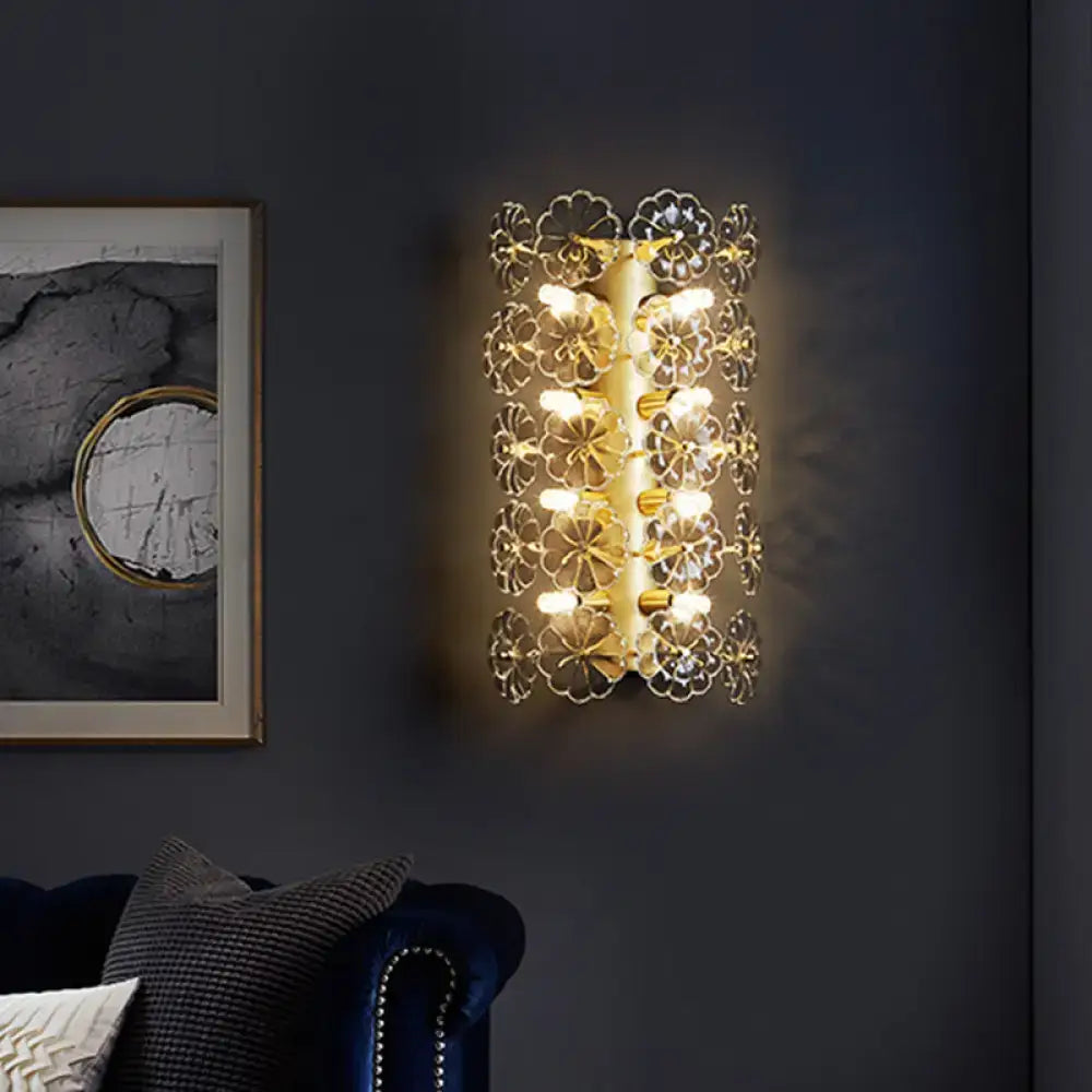 Gold Floral Crystal Sconce wall light by Decorbites, gold floral petals and warm glow on Tampa Home & Garden Store