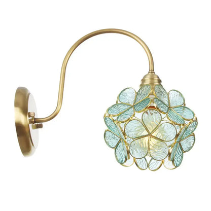 Decorbites gold floral glass sconce with rotating flower shade, brass wall mount on Tampa Home & Garden Store