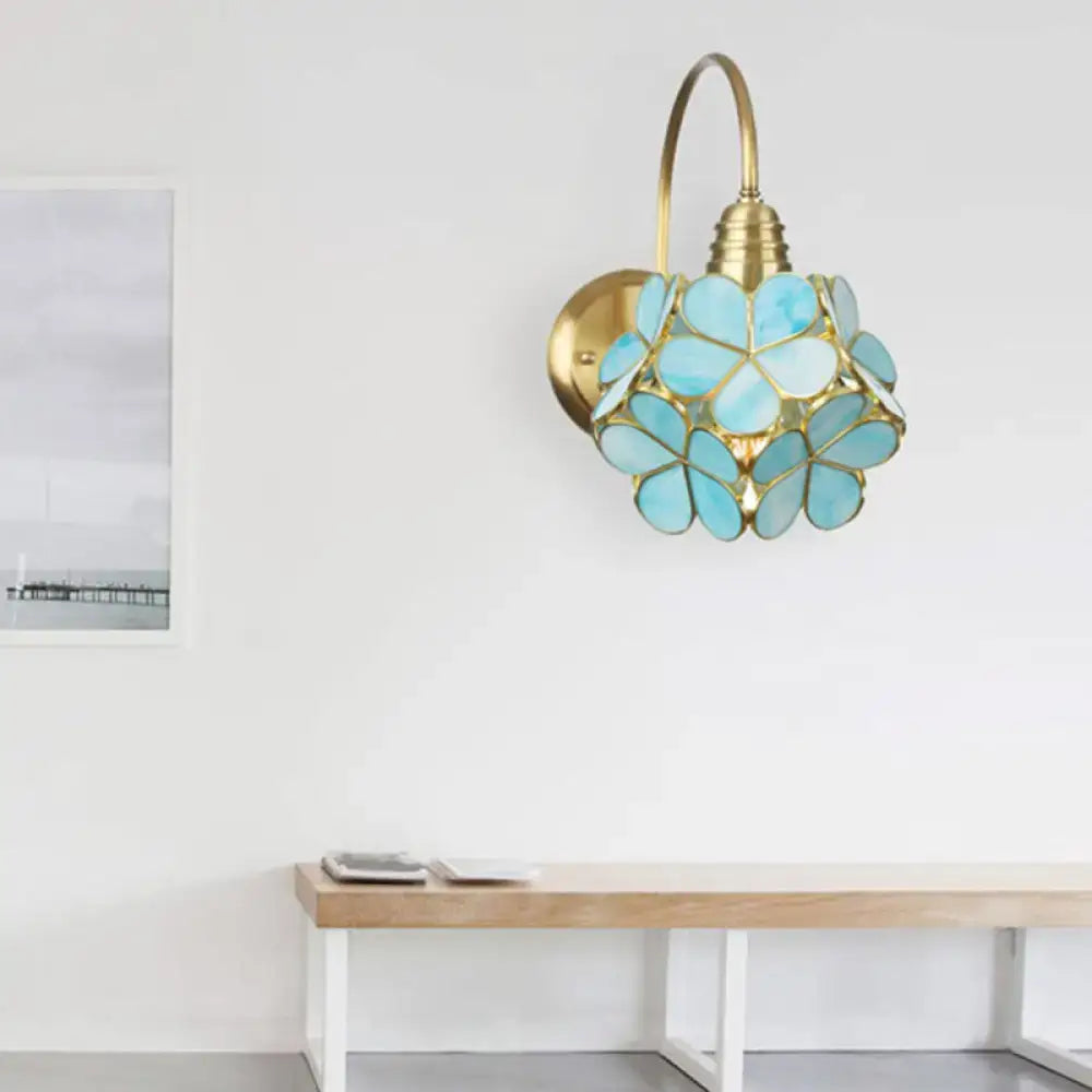 Gold floral glass sconce with teal rotating shade by Decorbites on Tampa Home & Garden Store