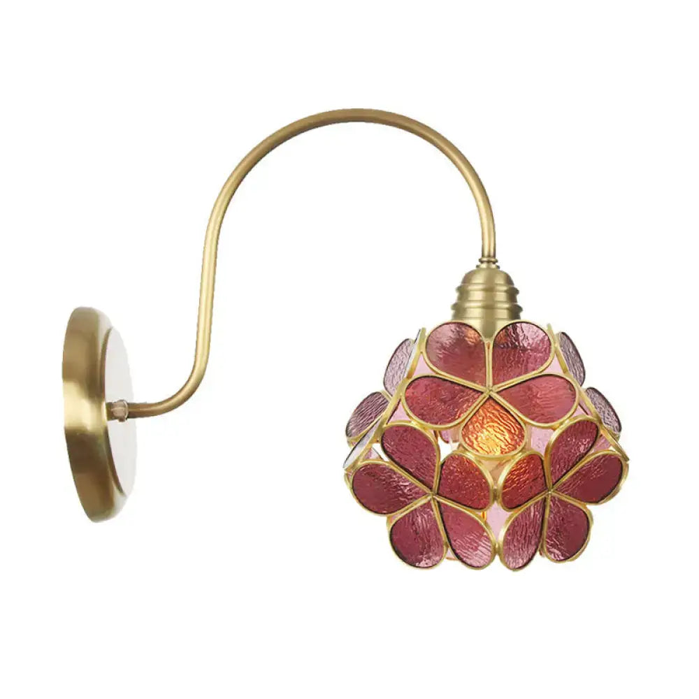 Decorbites gold floral glass sconce with rotating petal shade and brass arm, wall mount on Tampa Home & Garden Store