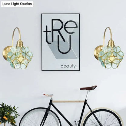 Decorbites gold floral glass sconce rotating shade pair, wall-mounted lighting on Tampa Home & Garden Store
