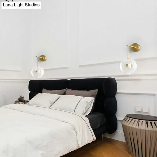 Transparent Glass Bedside LED Wall Lamp in Gold - Minimalist Sphere Wall Hanging Light - Tampa Home & Garden Store