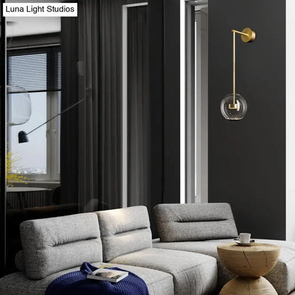Transparent Glass Bedside LED Wall Lamp in Gold - Minimalist Sphere Wall Hanging Light