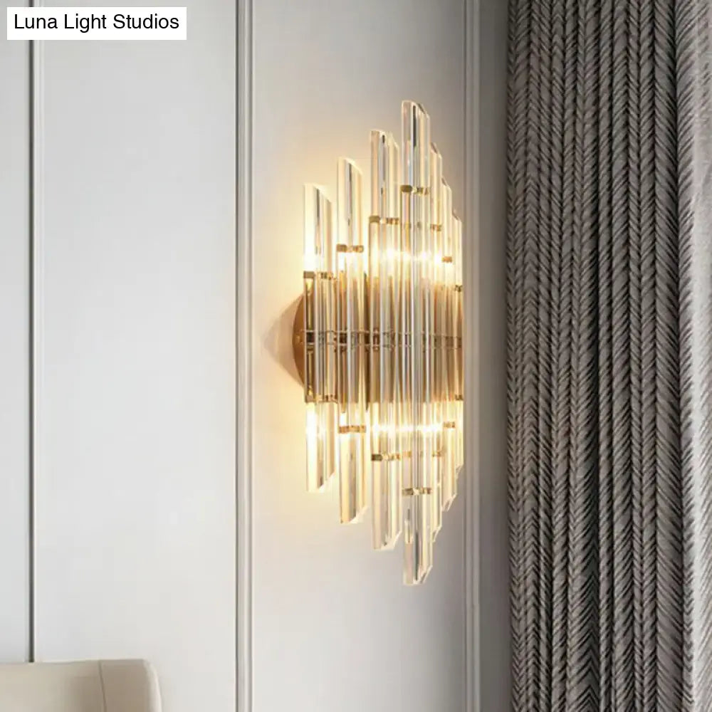 Gold Crystal Rhombus Living Room Wall Sconce by Decorbites, gold metal with crystal prisms on Tampa Home & Garden Store