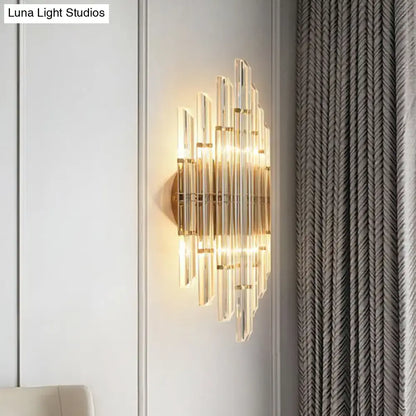 Gold Crystal Rhombus Living Room Wall Sconce by Decorbites, gold metal with crystal prisms on Tampa Home & Garden Store