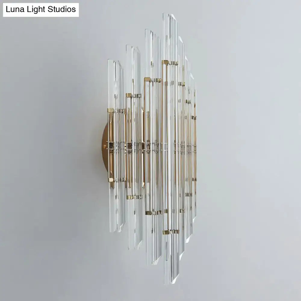 Gold crystal rhombus wall sconce by Decorbites with clear glass prisms and brass hardware on Tampa Home & Garden Store