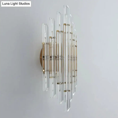 Gold crystal rhombus wall sconce by Decorbites with clear glass prisms and brass hardware on Tampa Home & Garden Store