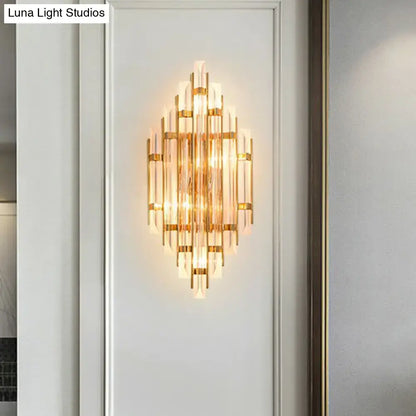 Decorbites gold crystal rhombus wall sconce with glass prisms, warm light on Tampa Home & Garden Store