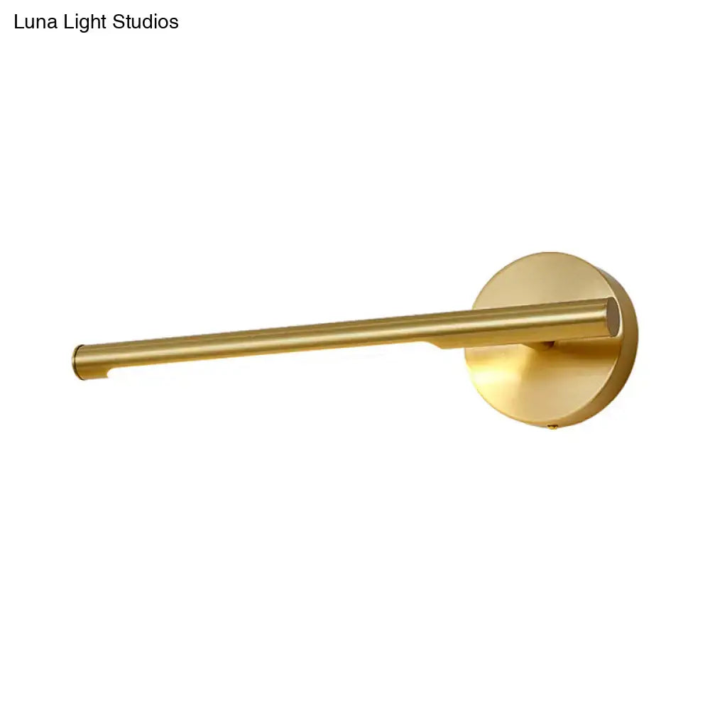 Gold LED wall light with brass finish and long rod on round wall mount on Tampa Home & Garden Store