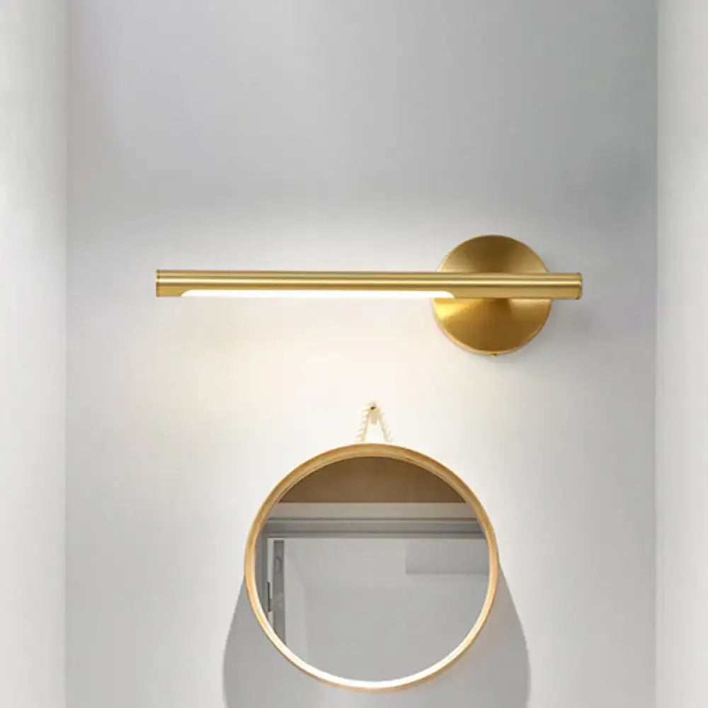 Gold LED wall light sconce with horizontal bar above a round gold-framed mirror, two items on Tampa Home & Garden Store