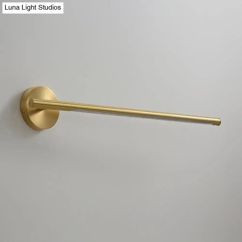 Gold LED wall light with circular wall mount and slim brass rod on Tampa Home & Garden Store
