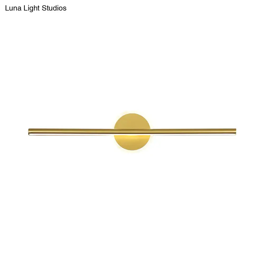 Gold finish 31-inch linear wall sconce with circular wall mount Decorbites on Tampa Home & Garden Store