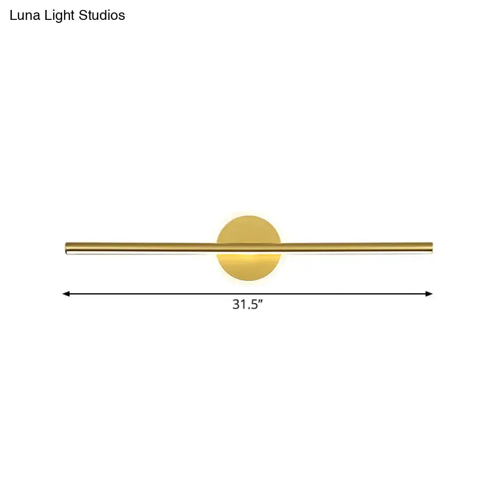 Gold Linear 31-Inch Wall Sconce with circular backplate and slim rod by Decorbites on Tampa Home & Garden Store