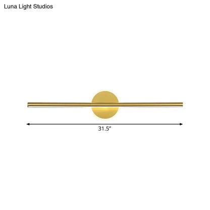 Gold Linear 31-Inch Wall Sconce with circular backplate and slim rod by Decorbites on Tampa Home & Garden Store