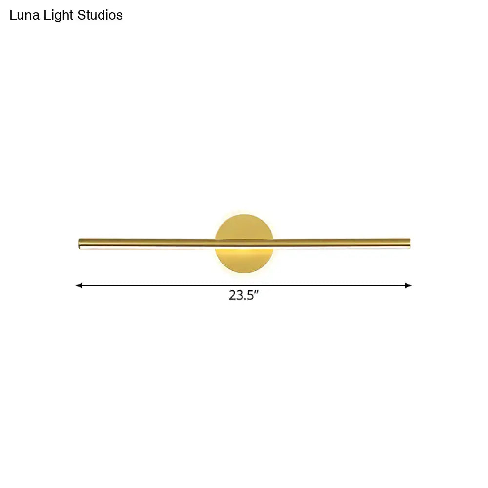 Gold linear wall sconce with circular backplate and slim horizontal bar Luna Light Studios on Tampa Home & Garden Store