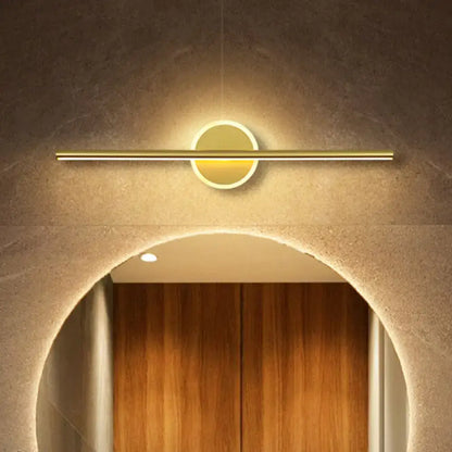 Gold Linear 31-Inch Wall Sconce with circular backplate and slim LED bar by Decorbites on Tampa Home & Garden Store