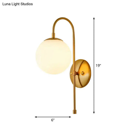 Gold Mini Globe Sconce by Decorbites; gold metal wall lamp with frosted globe, 19in tall on Tampa Home & Garden Store