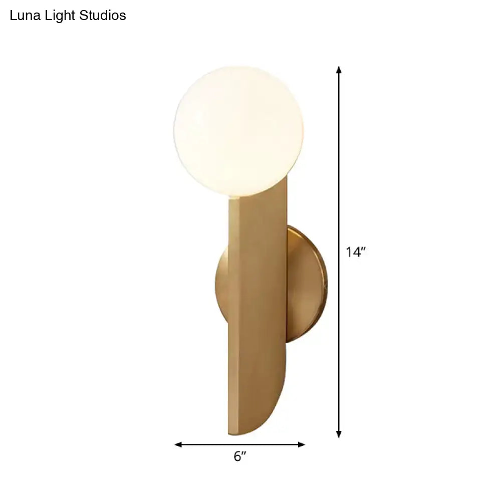Gold Mini Globe Sconce by Decorbites, brass wall light with frosted globe shade, 14in tall on Tampa Home & Garden Store