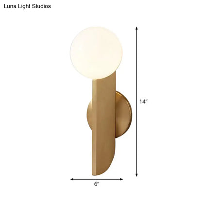 Gold Mini Globe Sconce by Decorbites, brass wall light with frosted globe shade, 14in tall on Tampa Home & Garden Store