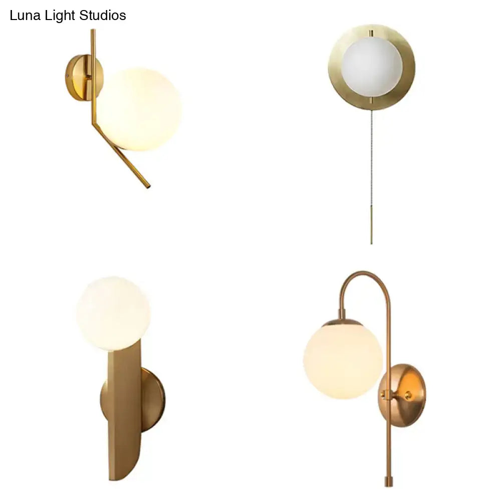 Gold Mini Globe Sconce by Decorbites, brass wall lights with frosted glass globes, set of 4 on Tampa Home & Garden Store