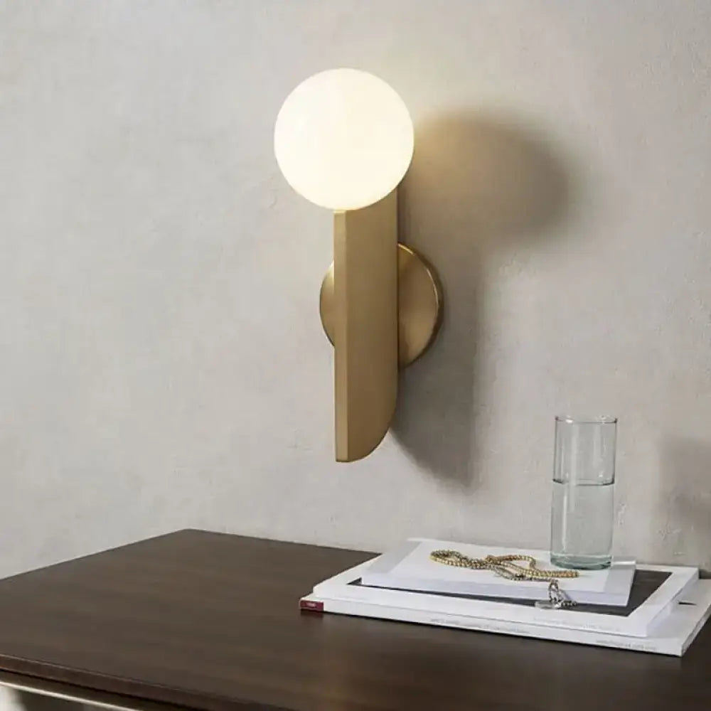 Gold Globe Sconce by Decorbites; brass finish, white glass globe, 1-light wall fixture on Tampa Home & Garden Store