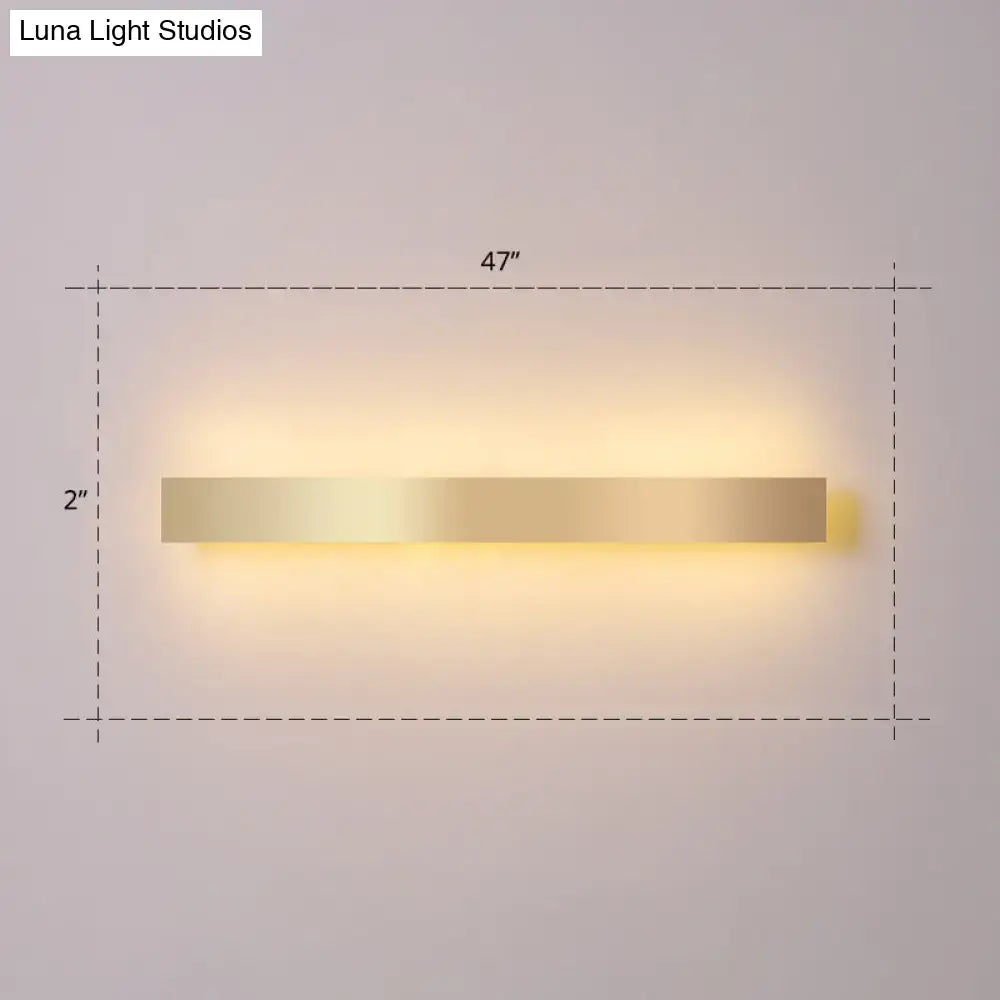 Gold plated LED wall sconce, minimalist rectangular bar light, 47in wide, warm wall glow on Tampa Home & Garden Store