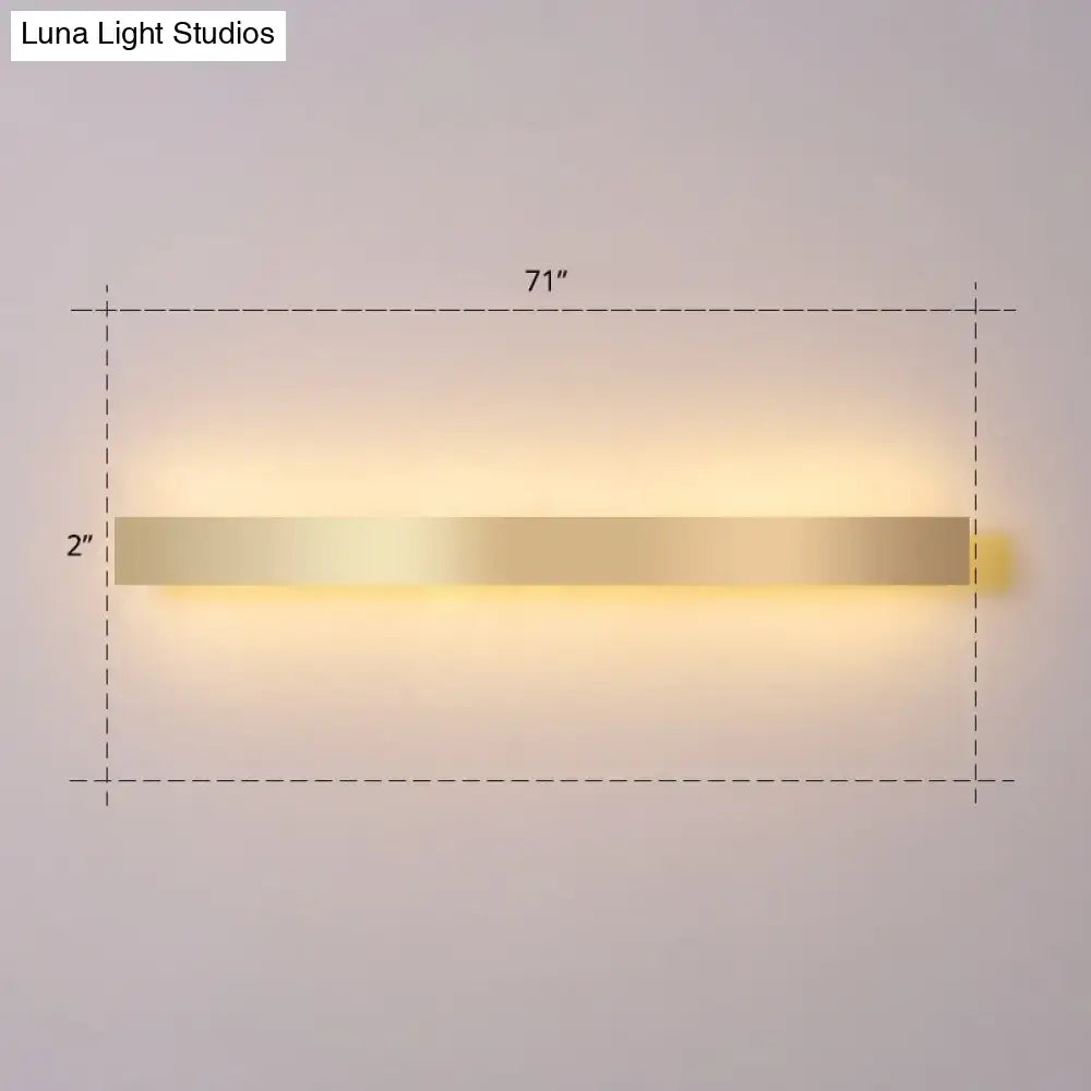 Minimalist gold plated LED wall sconce, 71-inch long, 2-inch tall, warm backlit glow Decorbites on Tampa Home & Garden Store
