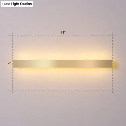 Minimalist gold plated LED wall sconce, 71-inch long, 2-inch tall, warm backlit glow Decorbites on Tampa Home & Garden Store