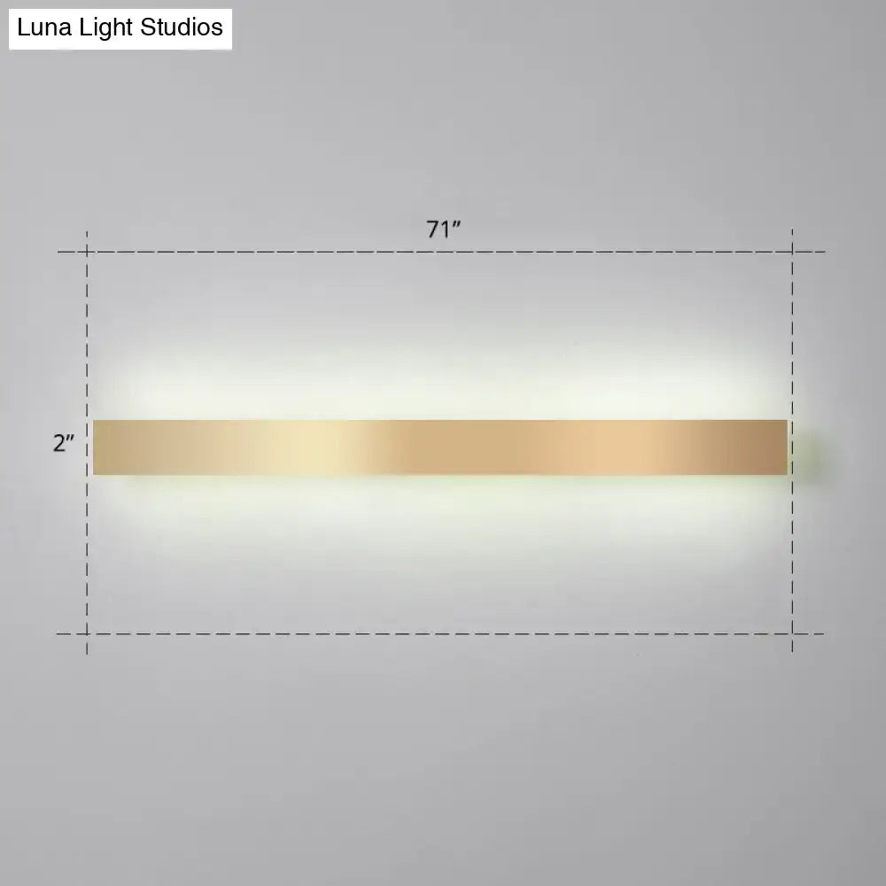 Minimalist gold plated LED wall sconce bar light 71in long with warm glow on Tampa Home & Garden Store