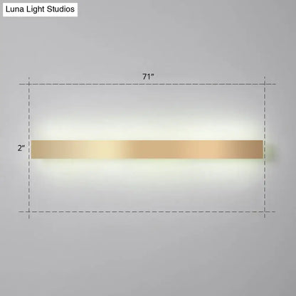 Minimalist gold plated LED wall sconce bar light 71in long with warm glow on Tampa Home & Garden Store