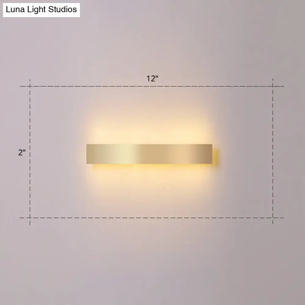 Minimalist gold plated LED wall sconce bar light, 12in long with warm ambient glow on Tampa Home & Garden Store