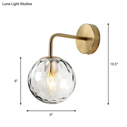 Gold Rippled Glass Lamp wall sconce with brass arm and clear faceted globe Decorbites on Tampa Home & Garden Store