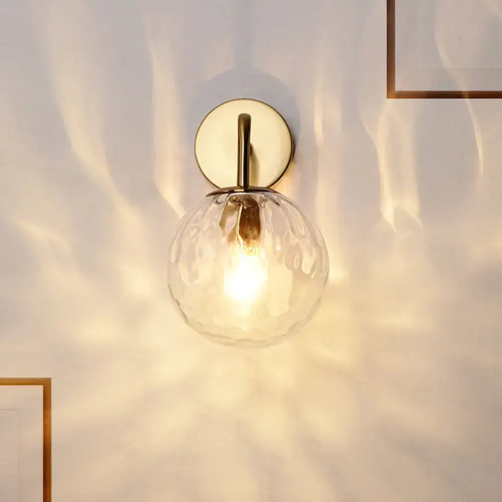 Gold Rippled Glass Lamp wall sconce Decorbites, ribbed glass globe with brass mount, warm glow on Tampa Home & Garden Store