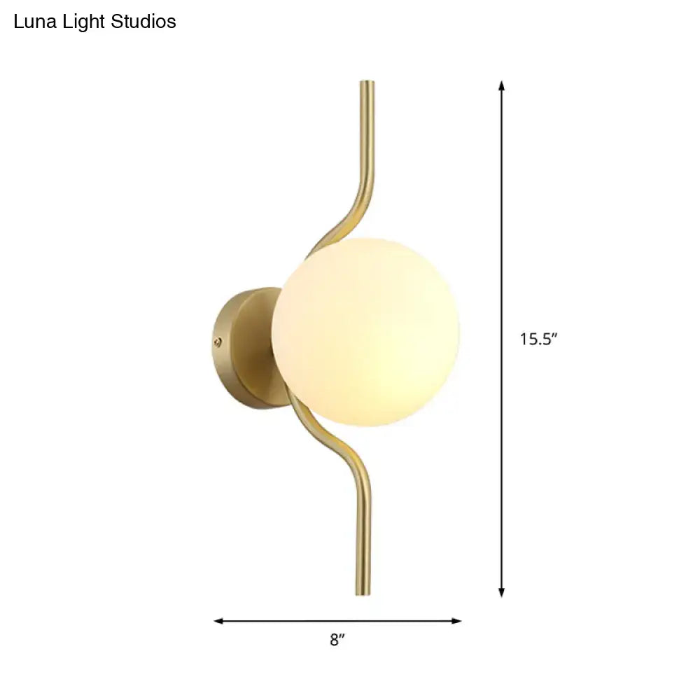 Gold white glass globe sconce with curved brass arm Decorbites, 1-light wall fixture on Tampa Home & Garden Store