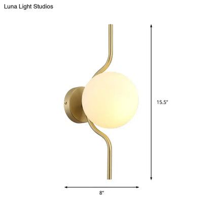 Gold white glass globe sconce with curved brass arm Decorbites, 1-light wall fixture on Tampa Home & Garden Store